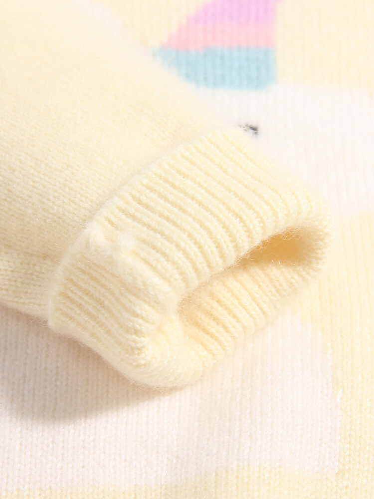 Kids Soft Yellow Unicorn Cashmere Crewneck Pullover Sweater
